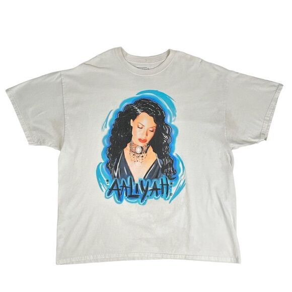 Aaliyah T-Shirt Mens XL Airbrush Hip Hop Concert White Memorial R&B Rap - Picture 2 of 5